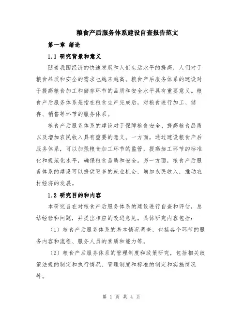 粮食产后服务体系建设自查报告范文