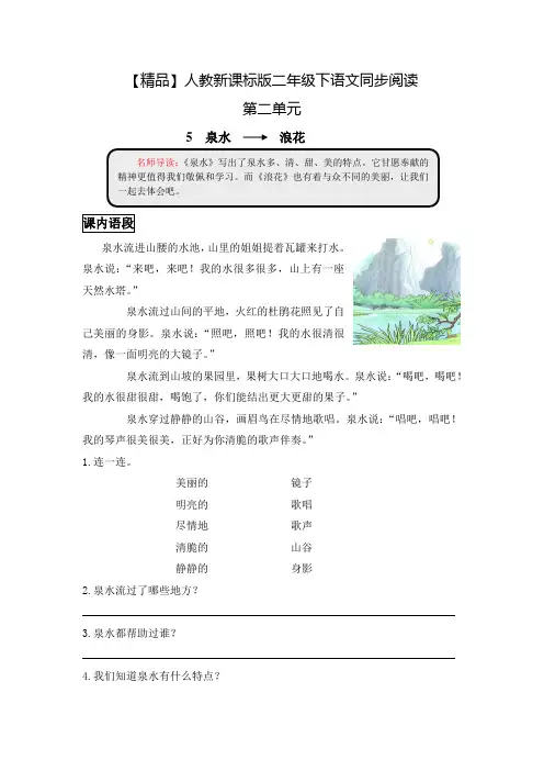 【精品】人教新课标版二年级下语文同步阅读及答案 5  泉水(浪花)