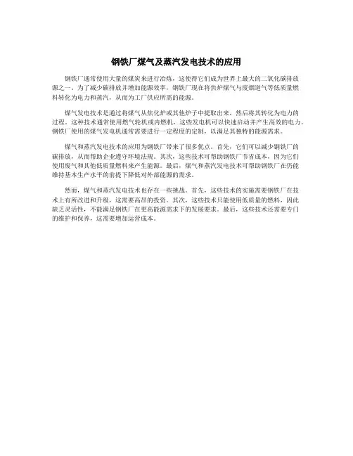 钢铁厂煤气及蒸汽发电技术的应用