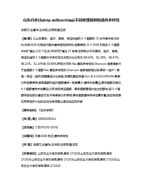 山东丹参(Salvia miltiorrhiza)不同地理居群的遗传多样性