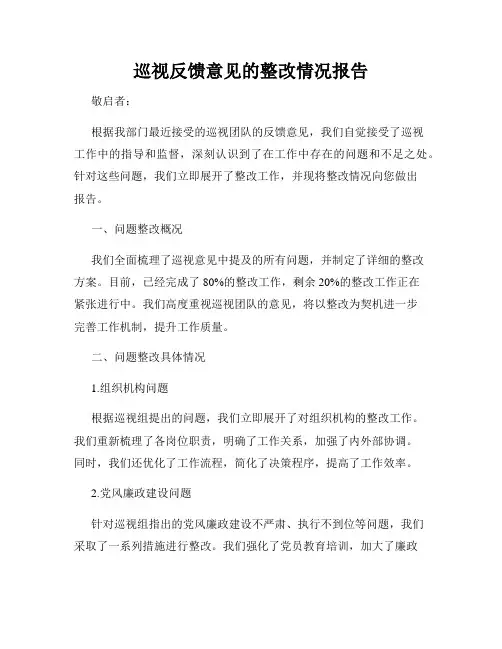 巡视反馈意见的整改情况报告