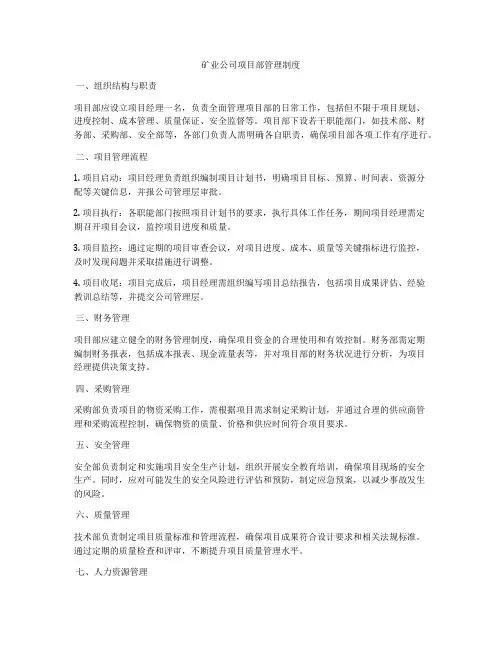 矿业公司项目部管理制度