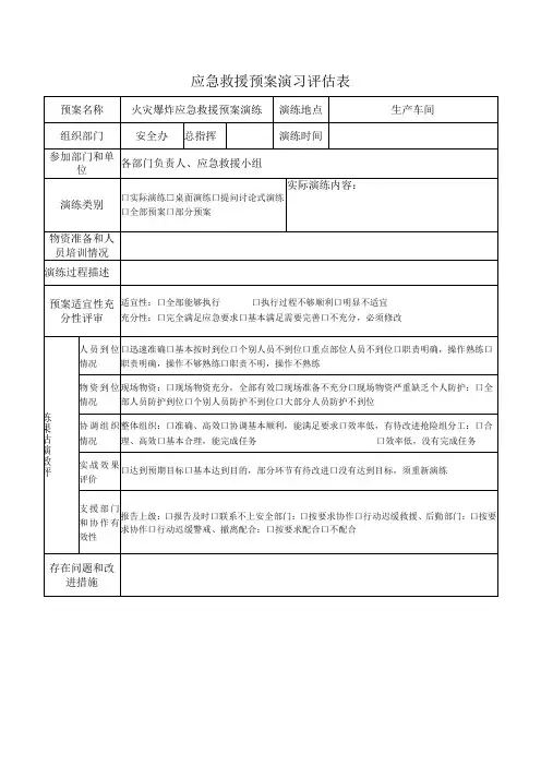 应急救援预案演习评估表样表