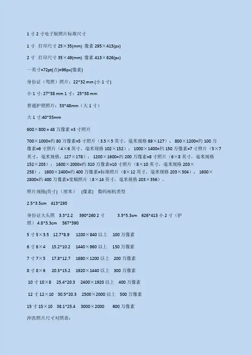寸照尺寸表