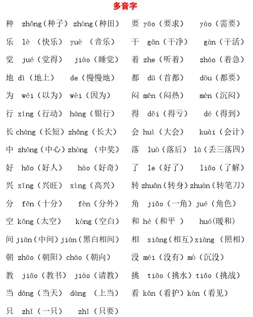 部编版语文一年级下册必会知识点、多音字、偏旁组字、近反义词