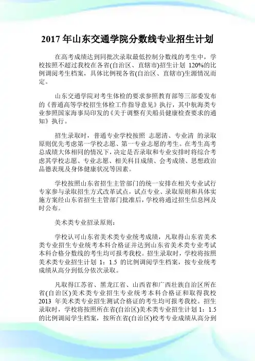 20XX年山东交通学院分数线专业招生计划.doc