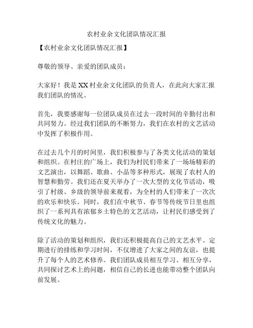 农村业余文化团队情况汇报