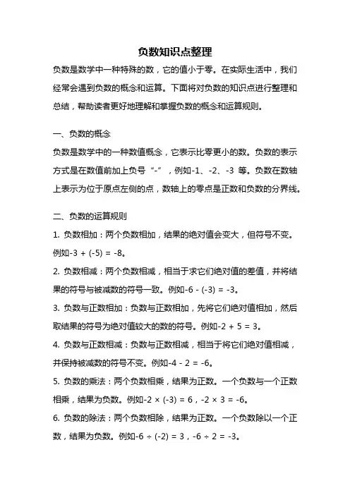 负数知识点整理