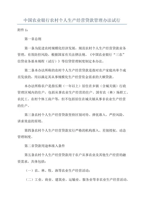 中国农业银行农村个人生产经营贷款管理办法试行