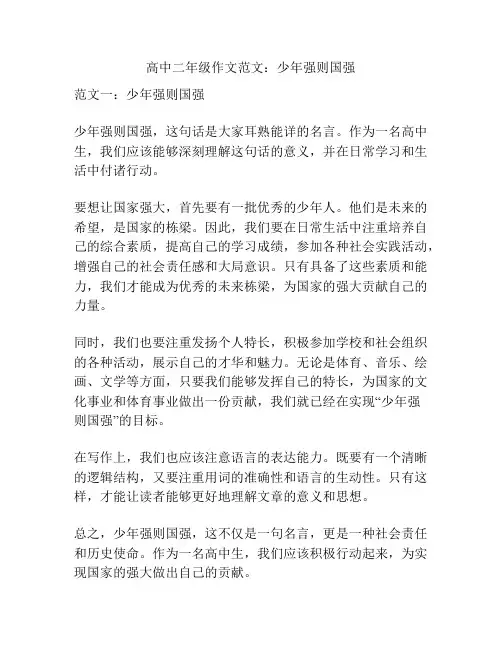 高中二年级作文范文：少年强则国强
