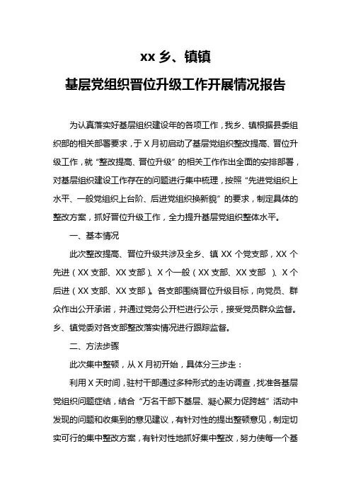 基层党组织晋位升级工作开展情况报告