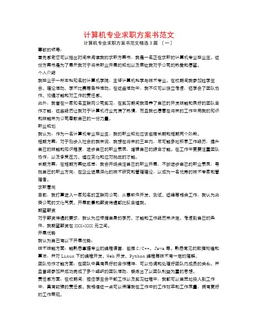 计算机专业求职计划书范文3篇