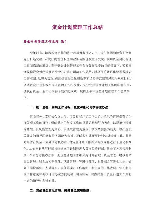 资金计划管理工作总结