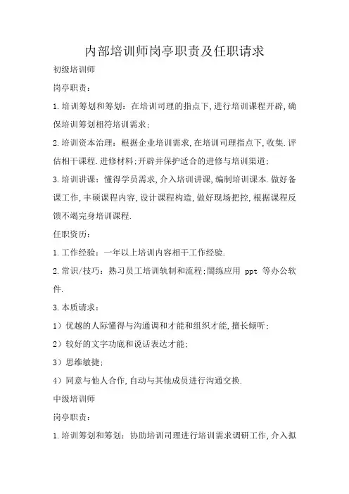 内部培训师岗位职责及任职要求