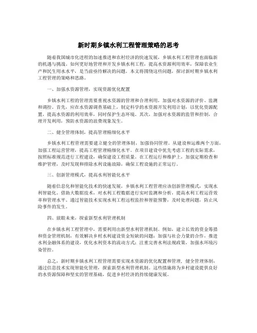 新时期乡镇水利工程管理策略的思考