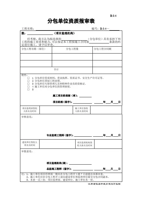 B.0.4  分包单位资质报审表
