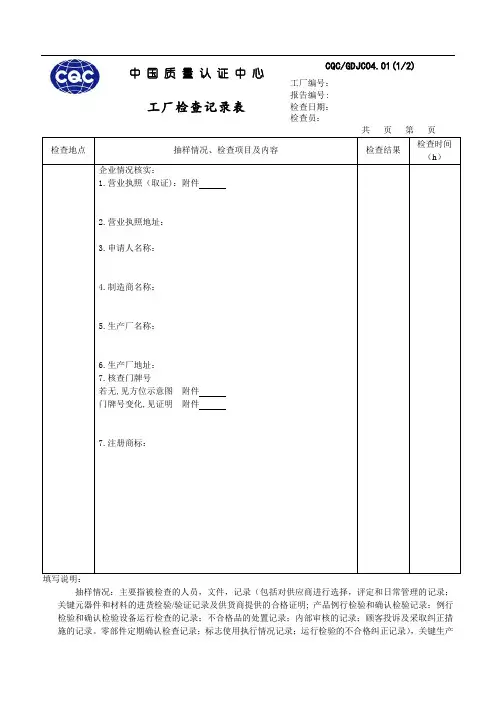 3C工厂检查调查表