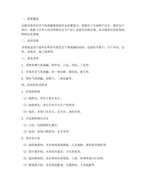 气体泄漏事故应急预案范文