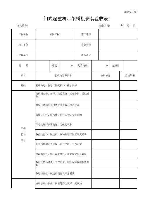 门式起重机、架桥机安装验收表