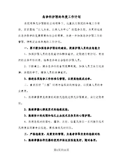 2024年急诊科护理的年度工作计划（五篇）