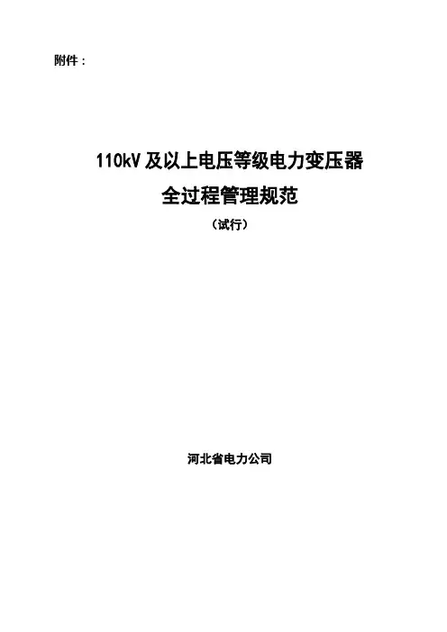110kV及以上电压等级电力变压器全过程管理规范