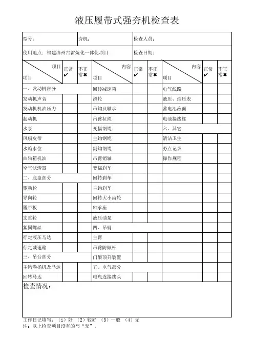 液压履带式强夯机检查表