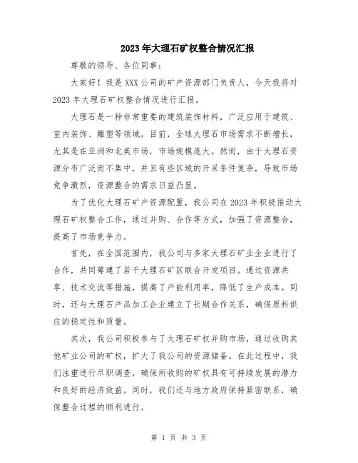 2023年大理石矿权整合情况汇报