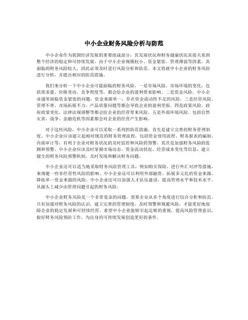 中小企业财务风险分析与防范