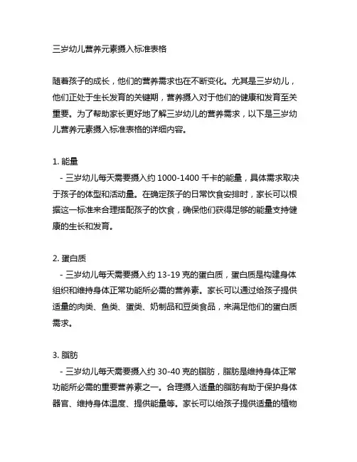 三岁幼儿营养元素摄入标准表格