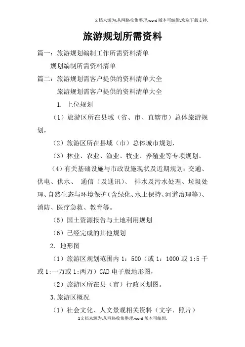 旅游规划所需资料
