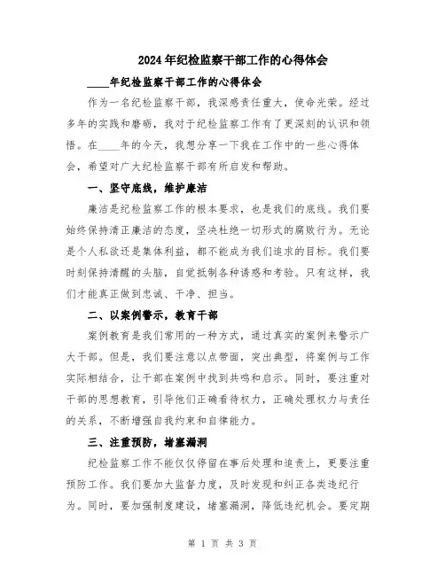 2024年纪检监察干部工作的心得体会