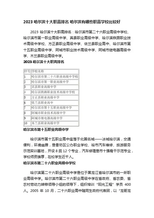 2023哈尔滨十大职高排名哈尔滨有哪些职高学校比较好