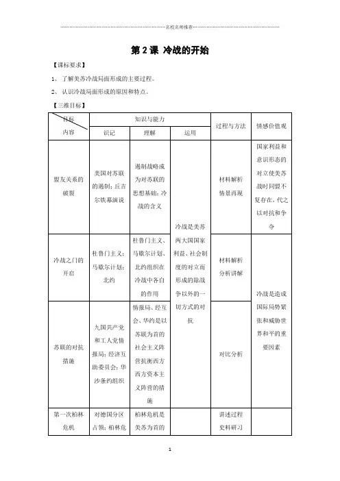 高中历史人教版选修三第四单元第2课 冷战的开始 名师制作优质教案