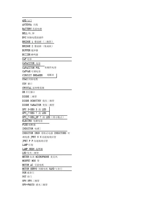 AltiumDesigner元件库元件名称与中英对照