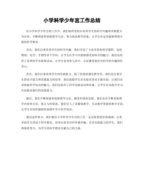 小学科学少年宫工作总结