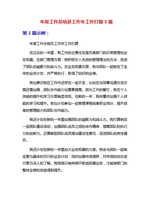 年度工作总结及工作年工作打算5篇