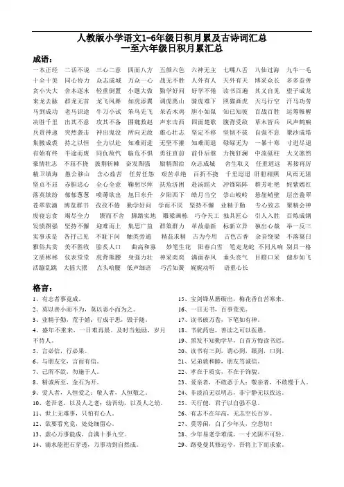 (完整版)人教版小学语文1-6年级日积月累及古诗词汇总