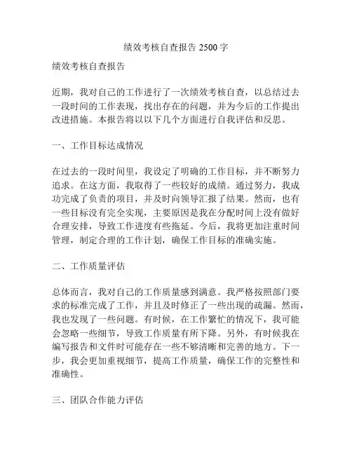 绩效考核自查报告2500字