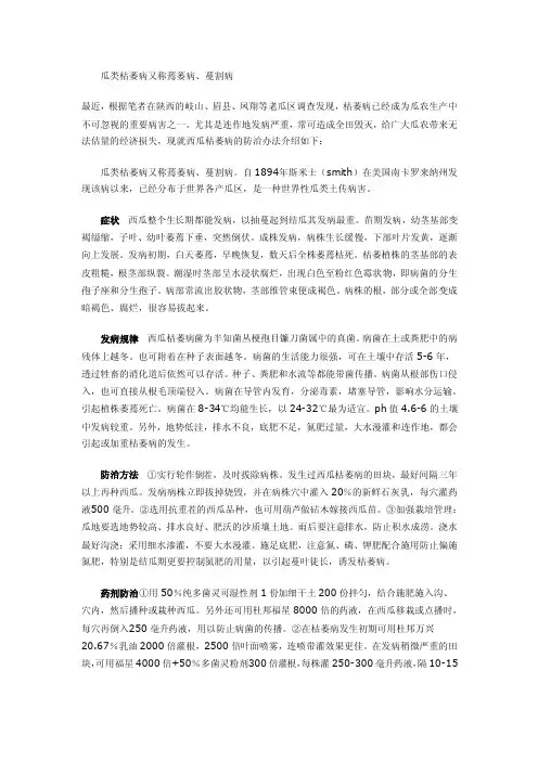 瓜类枯萎病又称蔫萎病