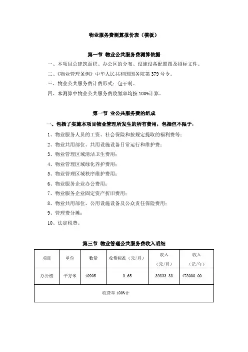 物业测算报价表模板