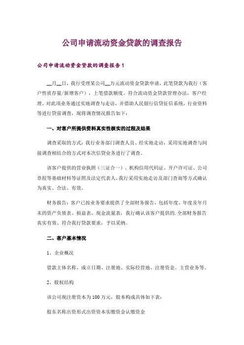 公司申请流动资金贷款的调查报告