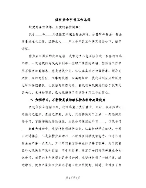 煤矿安全矿长工作总结（2篇）