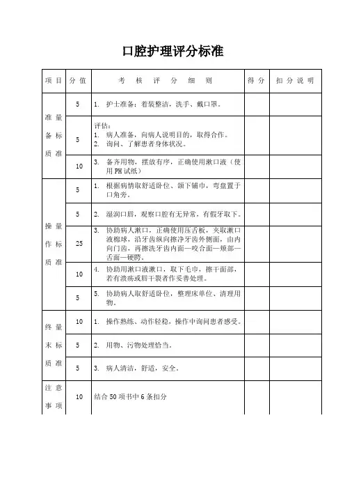 口腔护理操作标准