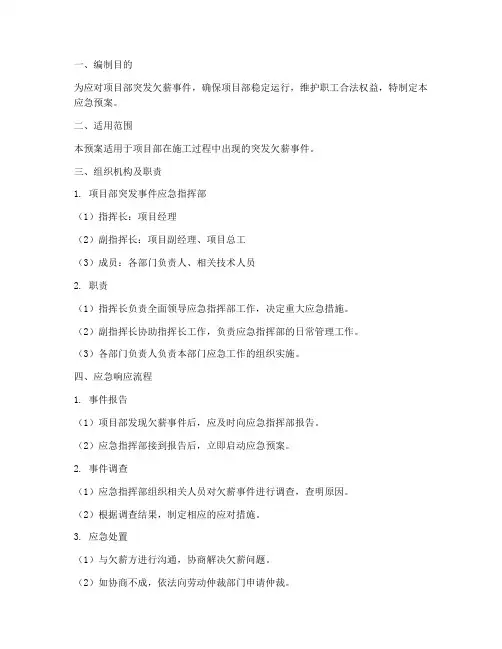 项目部突发欠薪应急预案