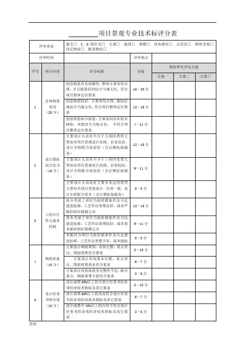 项目景观专业技术标评分表完整版.doc