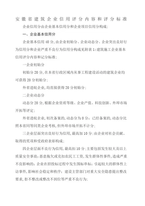 总的安徽省建筑企业信用评分内容和评分标准