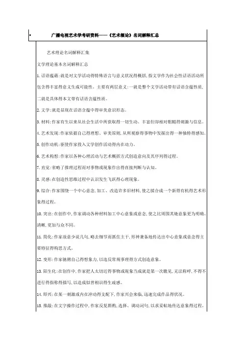 艺术概论名词解释汇总