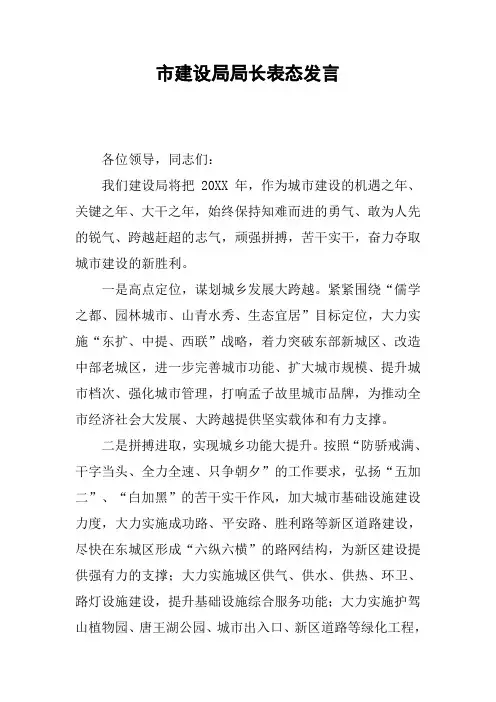 市建设局局长表态发言