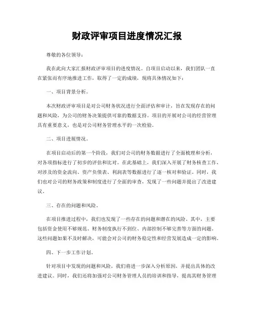 财政评审项目进度情况汇报