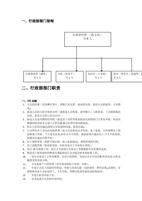 行政部组织架构及部门岗位职责